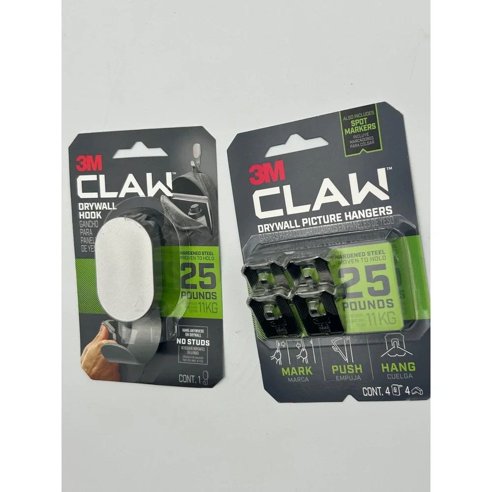 3M CLAW Drywall Hook and Picture Hanger Lot 25lb Capacity Hardened Steel NWT
